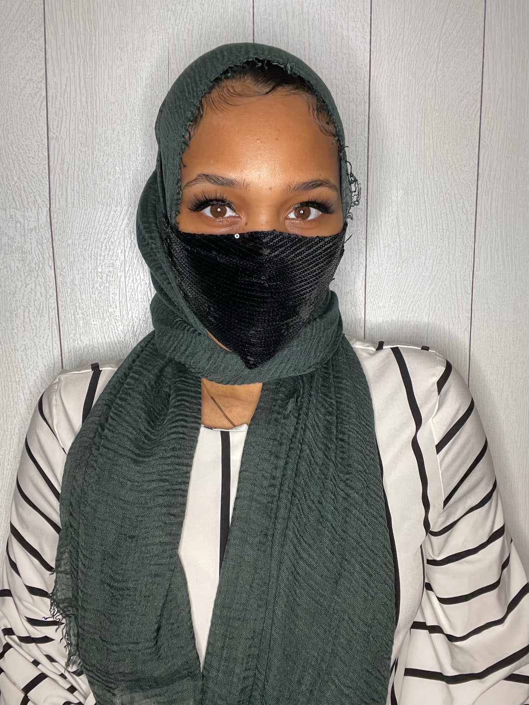 Black/Green Cotton Crinkle